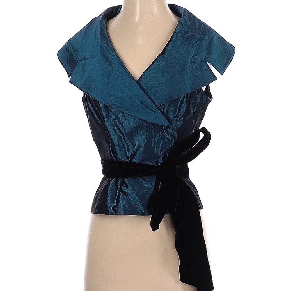 Carlisle Designer Metallic Jade Green and Black Velvet Belted Jacket